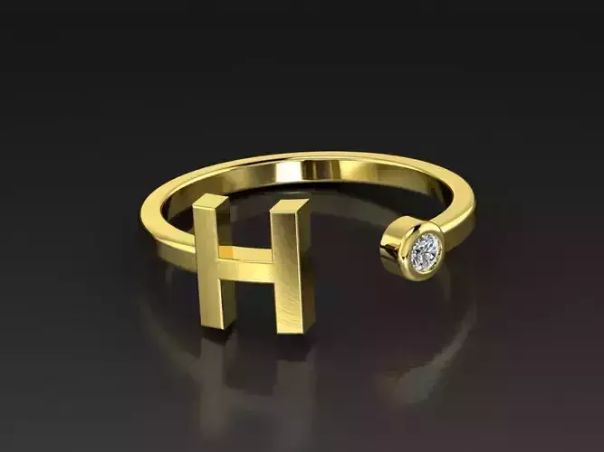 Solid Alphabet Jewelry Rings Letter H