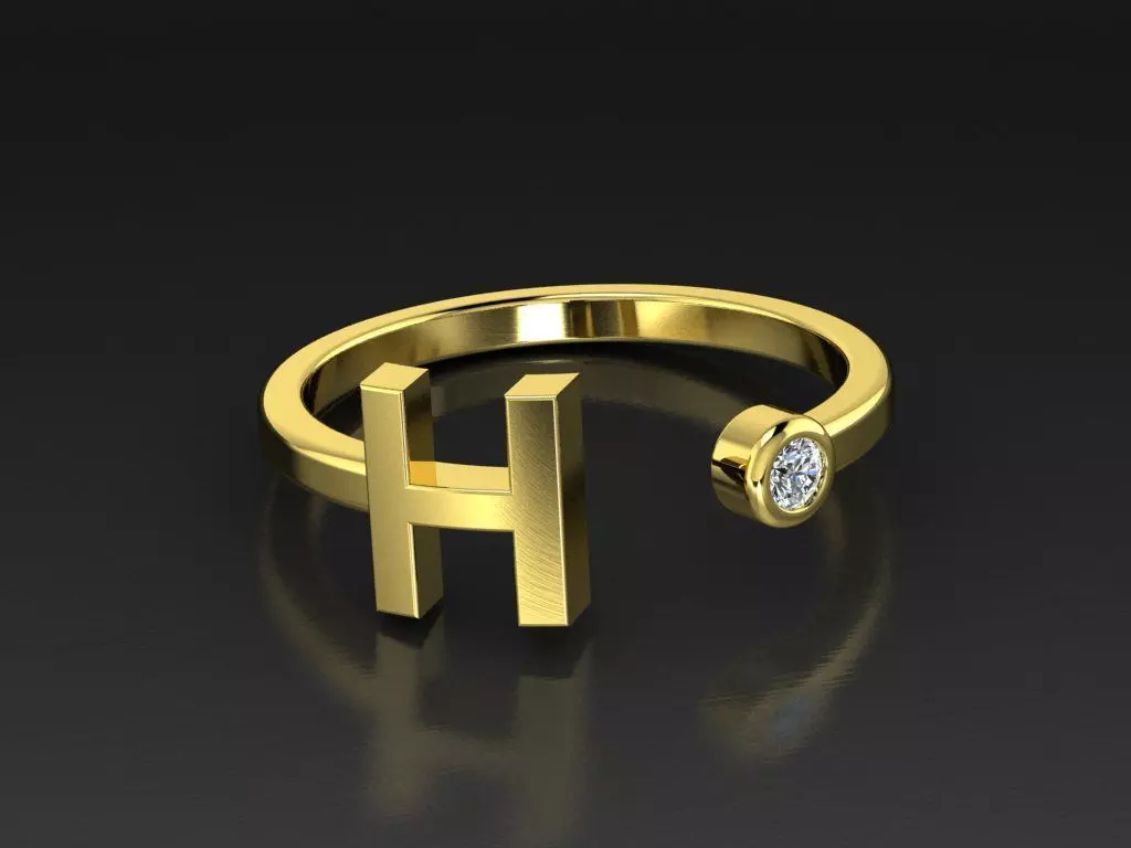 Solid Alphabet Jewelry Rings Letter H 3D print model