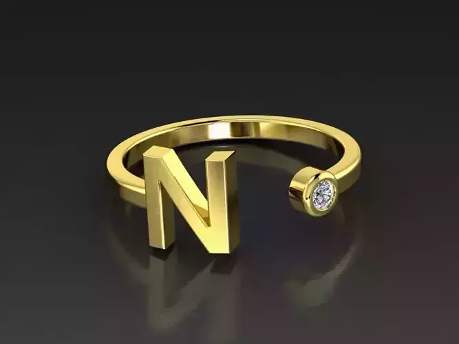Solid Alphabet Jewelry Rings Letter N