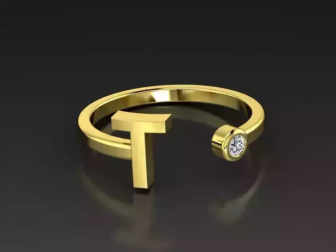 Solid Alphabet Jewelry Rings Letter T