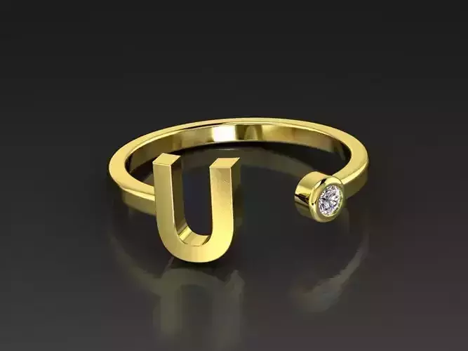 Solid Alphabet Jewelry Rings Letter U