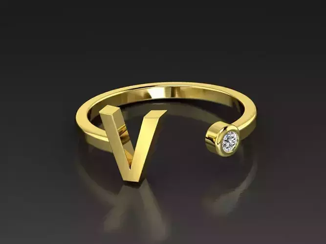 Solid Alphabet Jewelry Rings Letter V