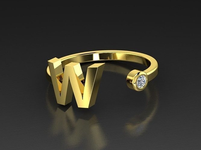 Solid Alphabet Jewelry Rings Letter W 3D print model