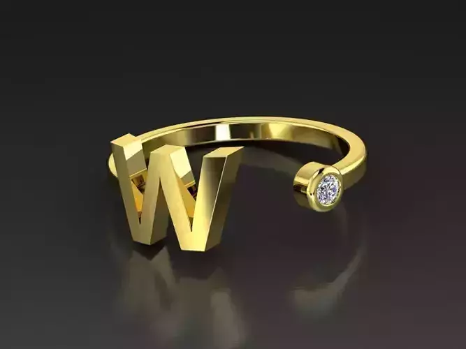 Solid Alphabet Jewelry Rings Letter W