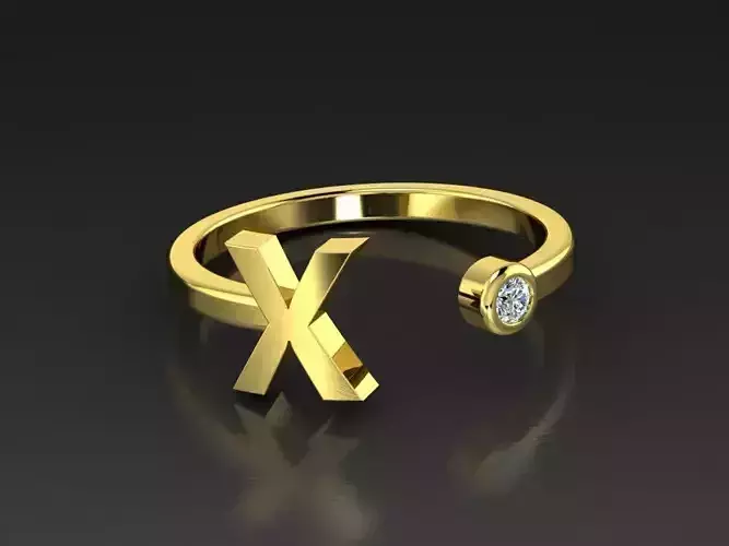 Solid Alphabet Jewelry Rings Letter X