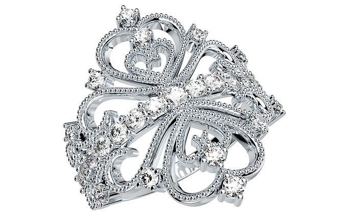 Crown Beads Ring Women Ring Fine Jewelry 3D CAD Design-O1A001MD 3D print model