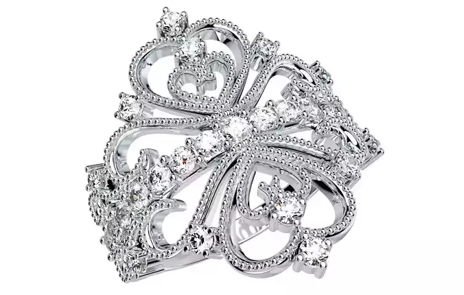 Crown Beads Ring Women Ring Fine Jewelry 3D CAD Design-O1A001MD 3D print model