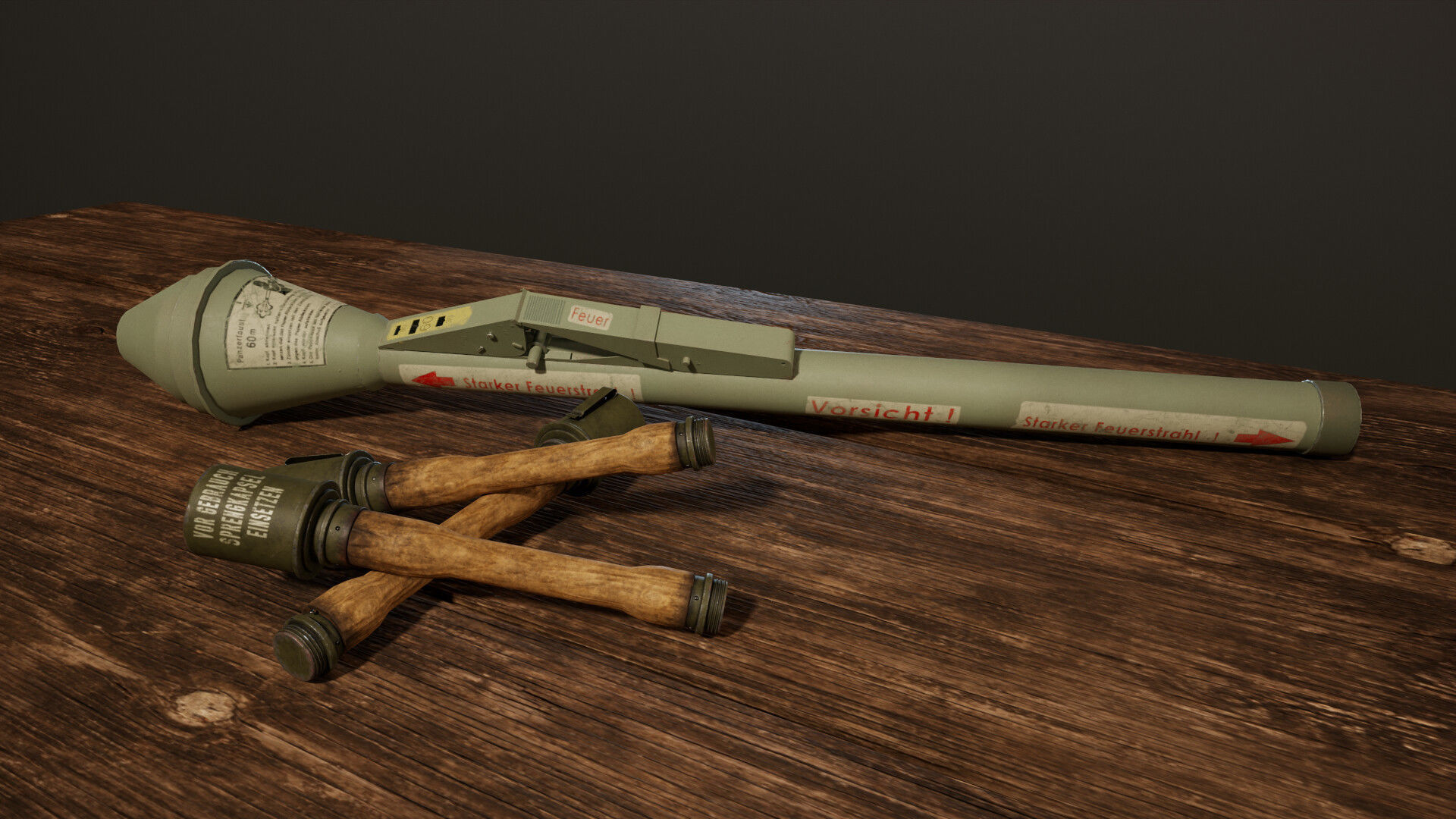 MP 40 Panzerfaust 60 Stick Hand Grenade Low-poly 3D model_1