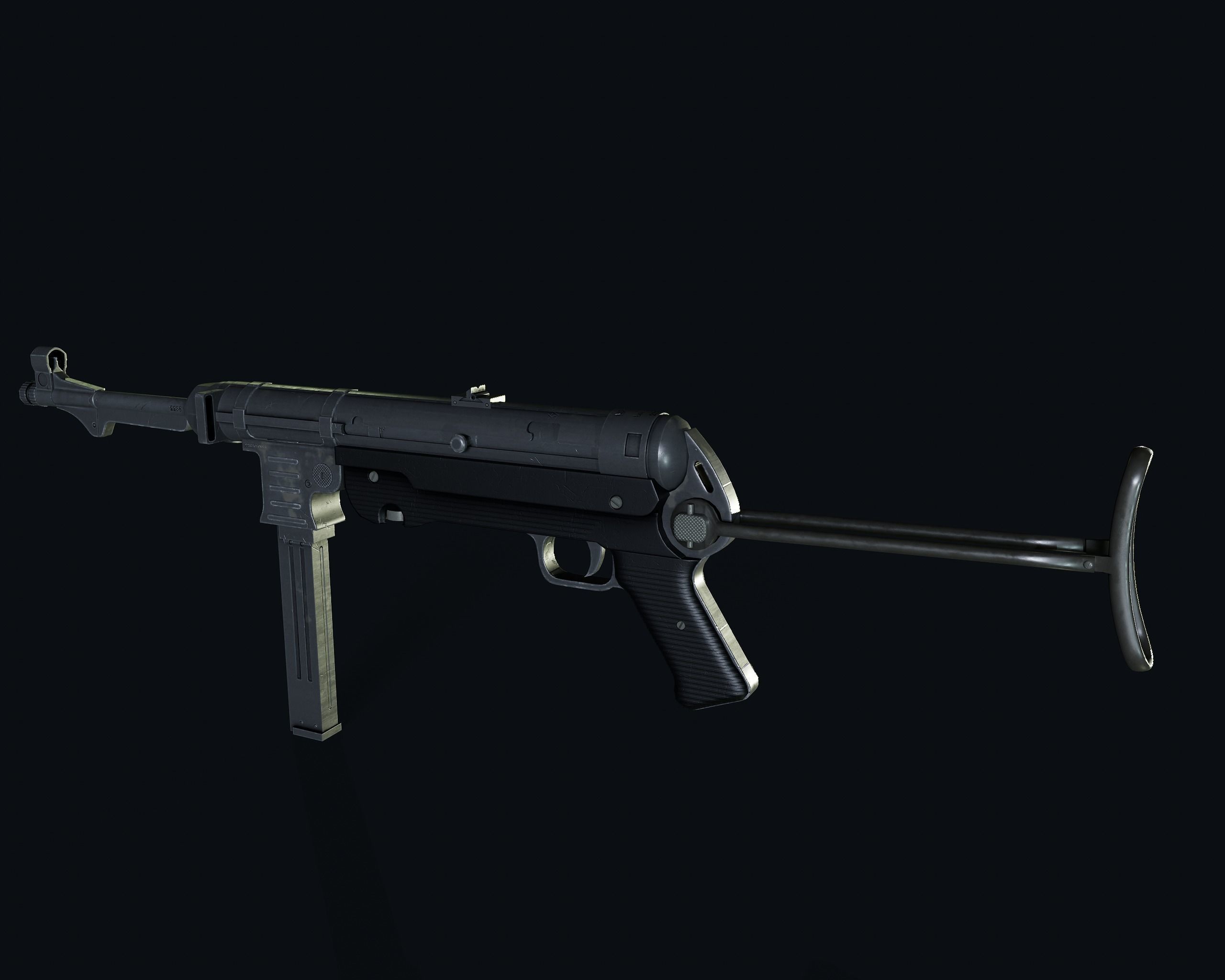 MP 40 Panzerfaust 60 Stick Hand Grenade Low-poly 3D model_6