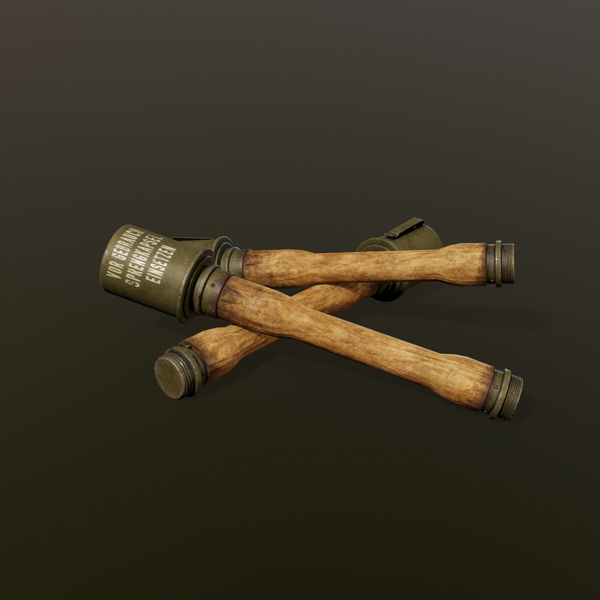 MP 40 Panzerfaust 60 Stick Hand Grenade Low-poly 3D model_7