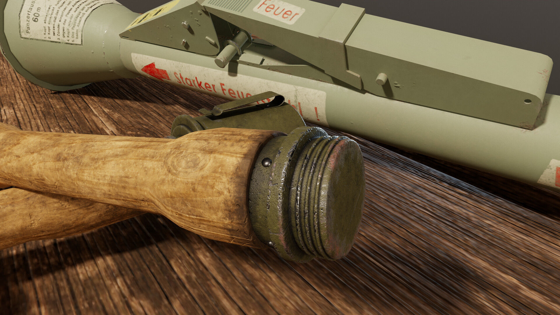 MP 40 Panzerfaust 60 Stick Hand Grenade Low-poly 3D model_4