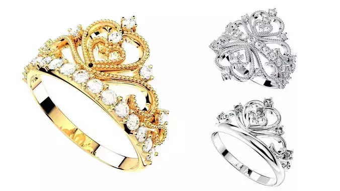 O1A001COL-Crown  Rings Women Ring Fine Jewelry 3D CAD Design 3D Model Collection
