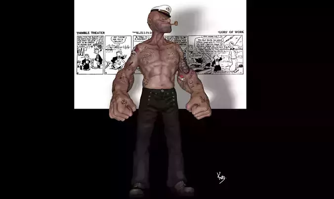 Popeye cartoon of man holding comic book