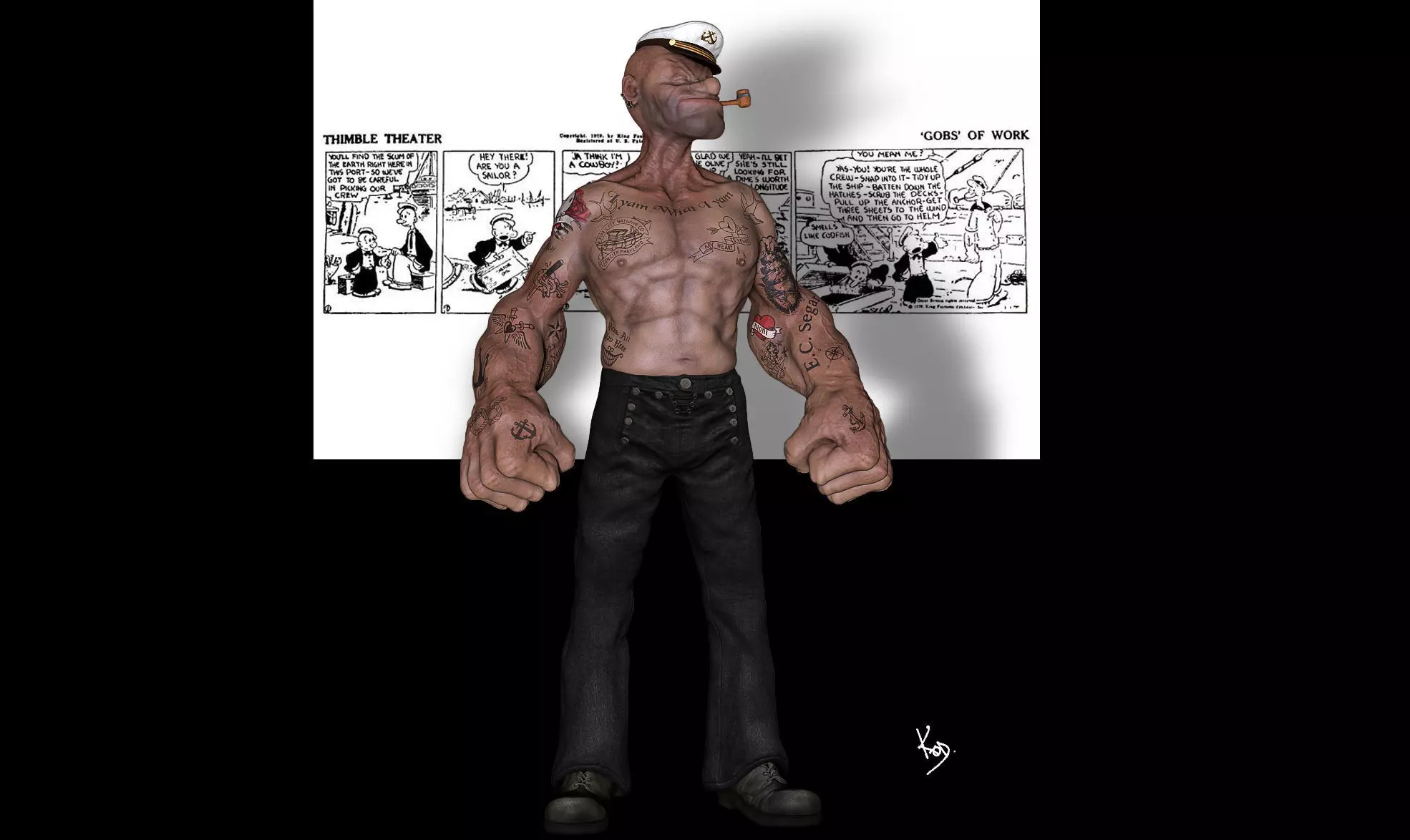 Popeye cartoon of man holding comic book 3D model