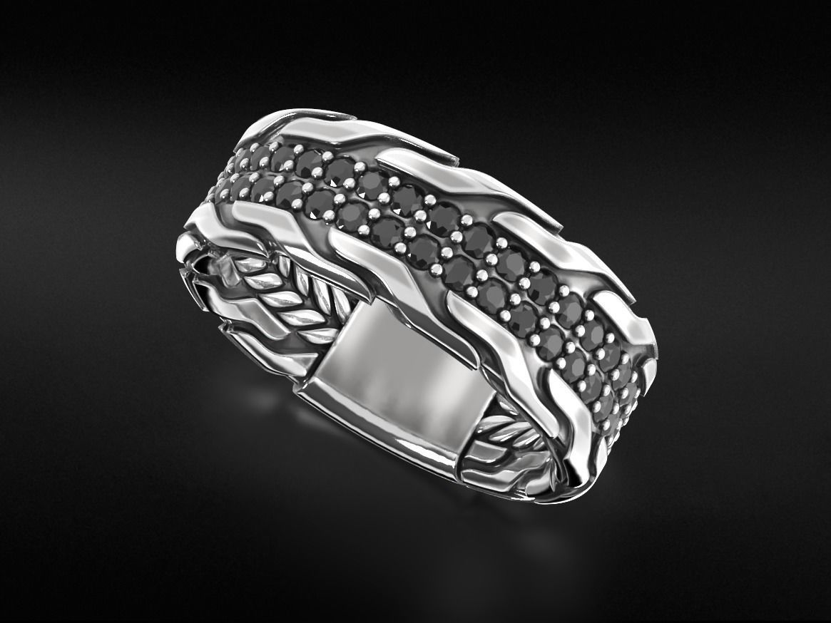 Stylish ring with onyx 603 3D print model_1