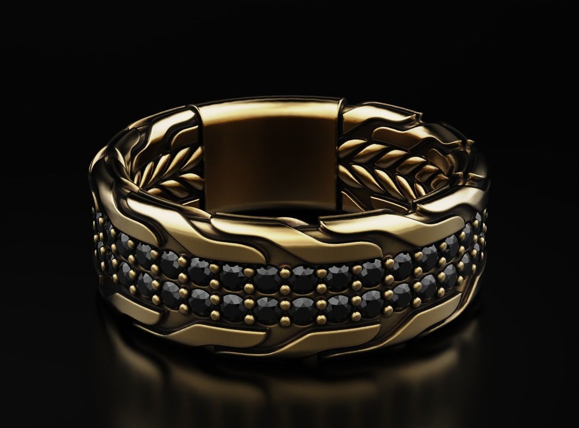 Stylish ring with onyx 603 3D print model_5