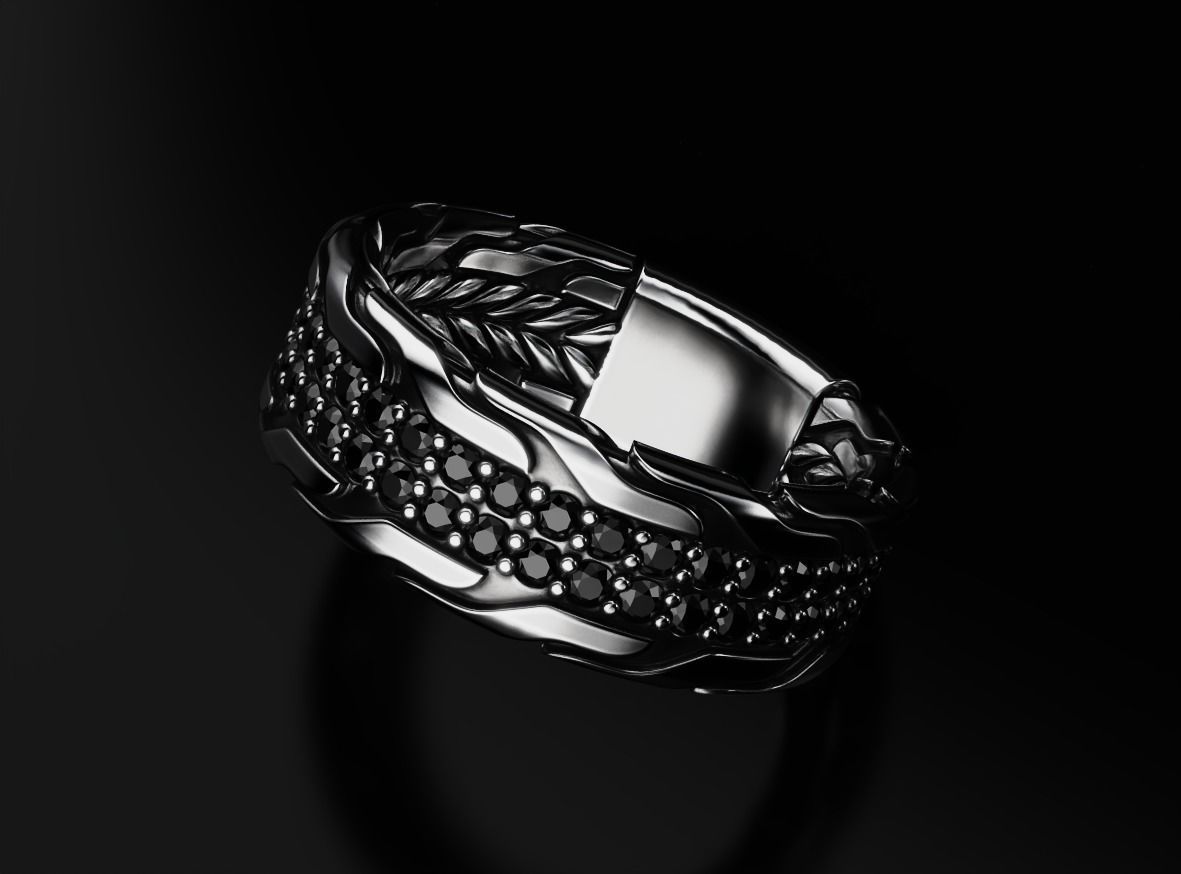Stylish ring with onyx 603 3D print model_2