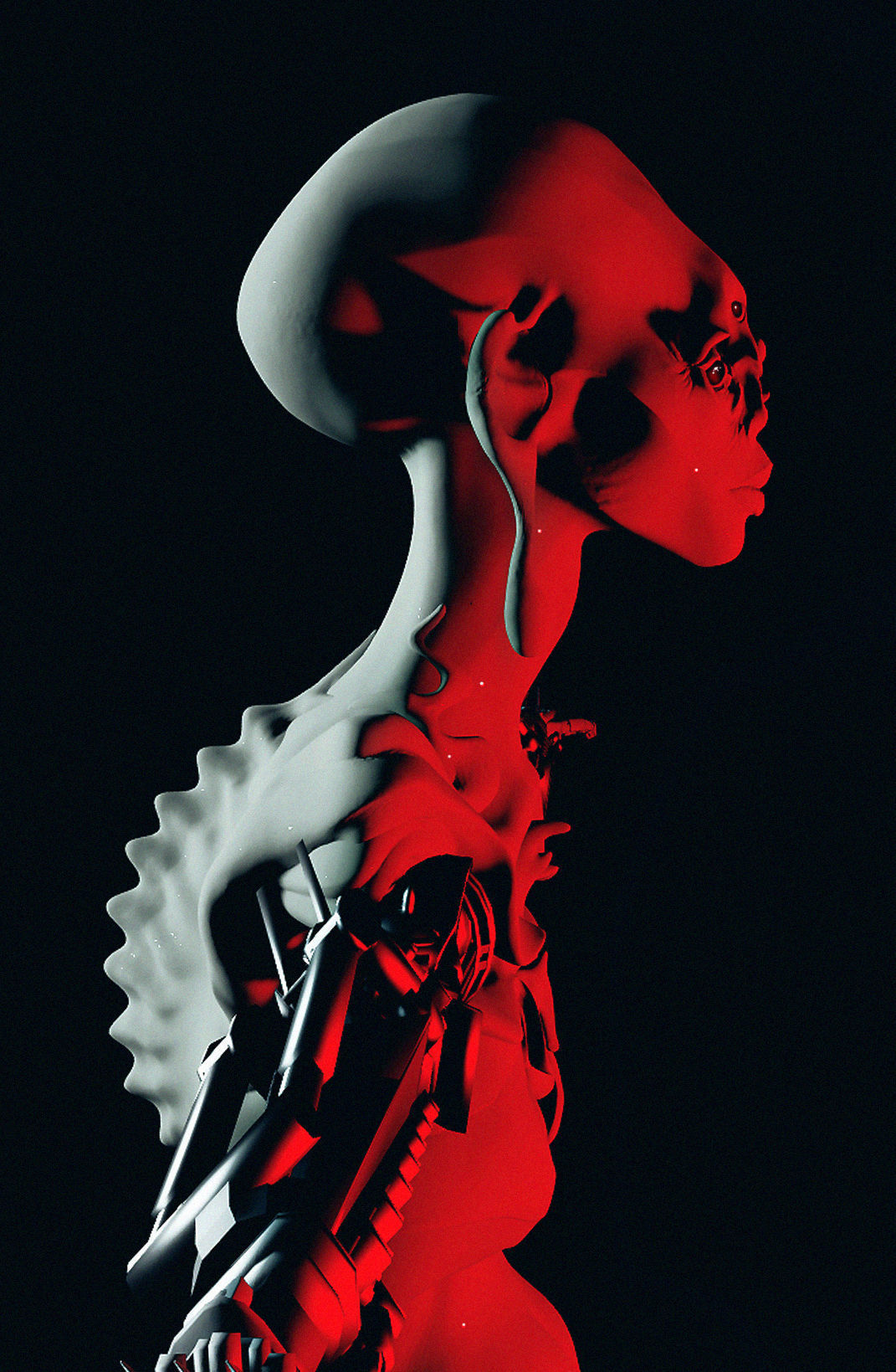 Sci-Fi Alien with Robotic Limbs 3D model_2