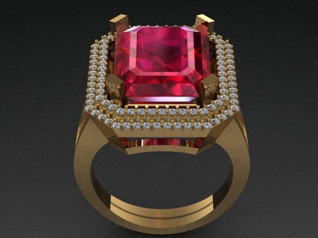 Unisex Ruby Golden Ring  3D print model_2