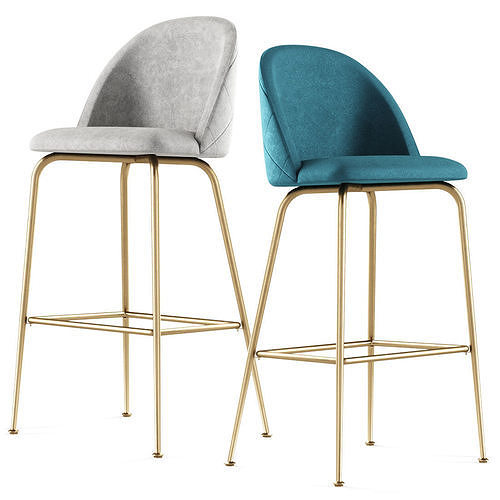POLLY velvet counter stool  Low-poly 3D model