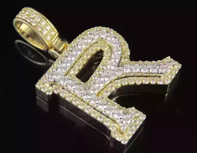 Latter R letter s pendant gold with diamonds 3D print model
