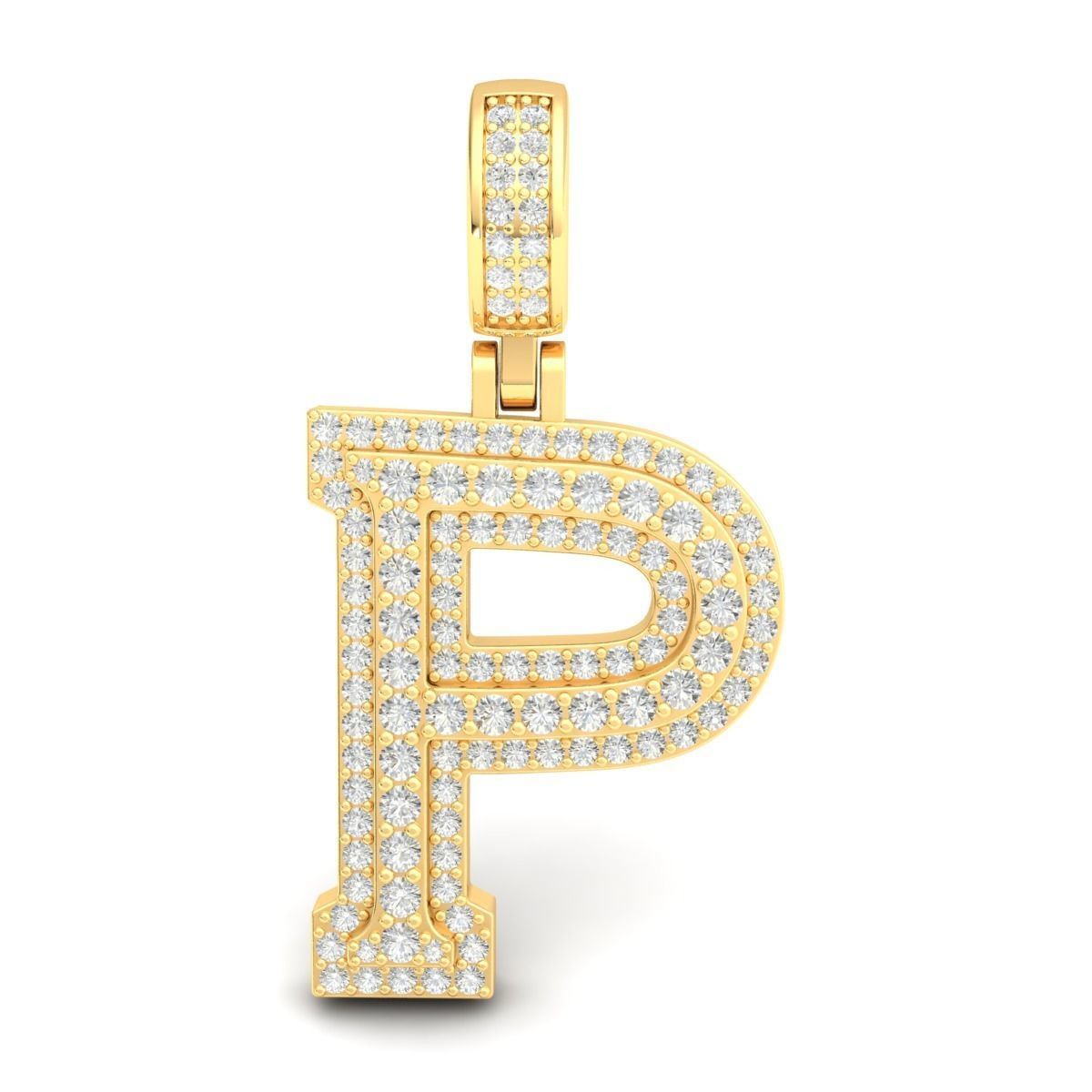 Latter P rose gold letter pendant with diamonds 3D print model_2