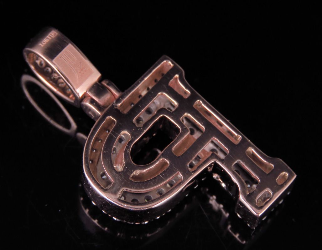 Latter P rose gold letter pendant with diamonds 3D print model_5
