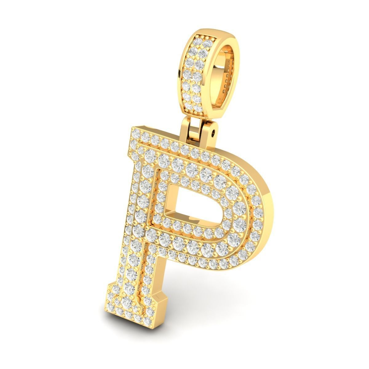 Latter P rose gold letter pendant with diamonds 3D print model_1