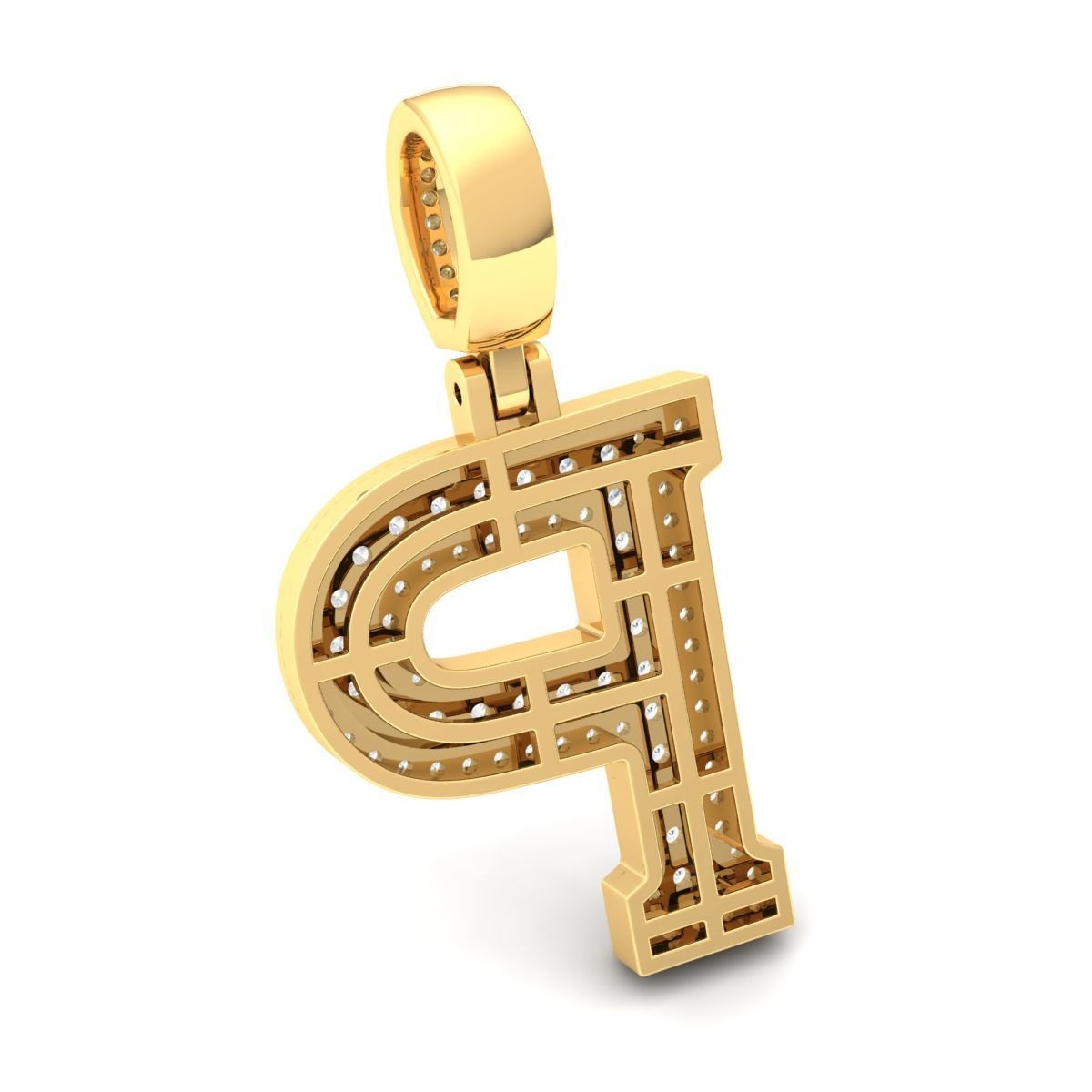Latter P rose gold letter pendant with diamonds 3D print model_4