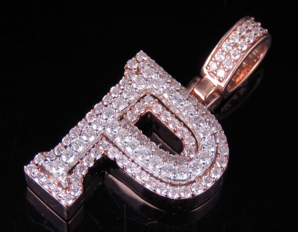 Latter P rose gold letter pendant with diamonds 3D print model_8
