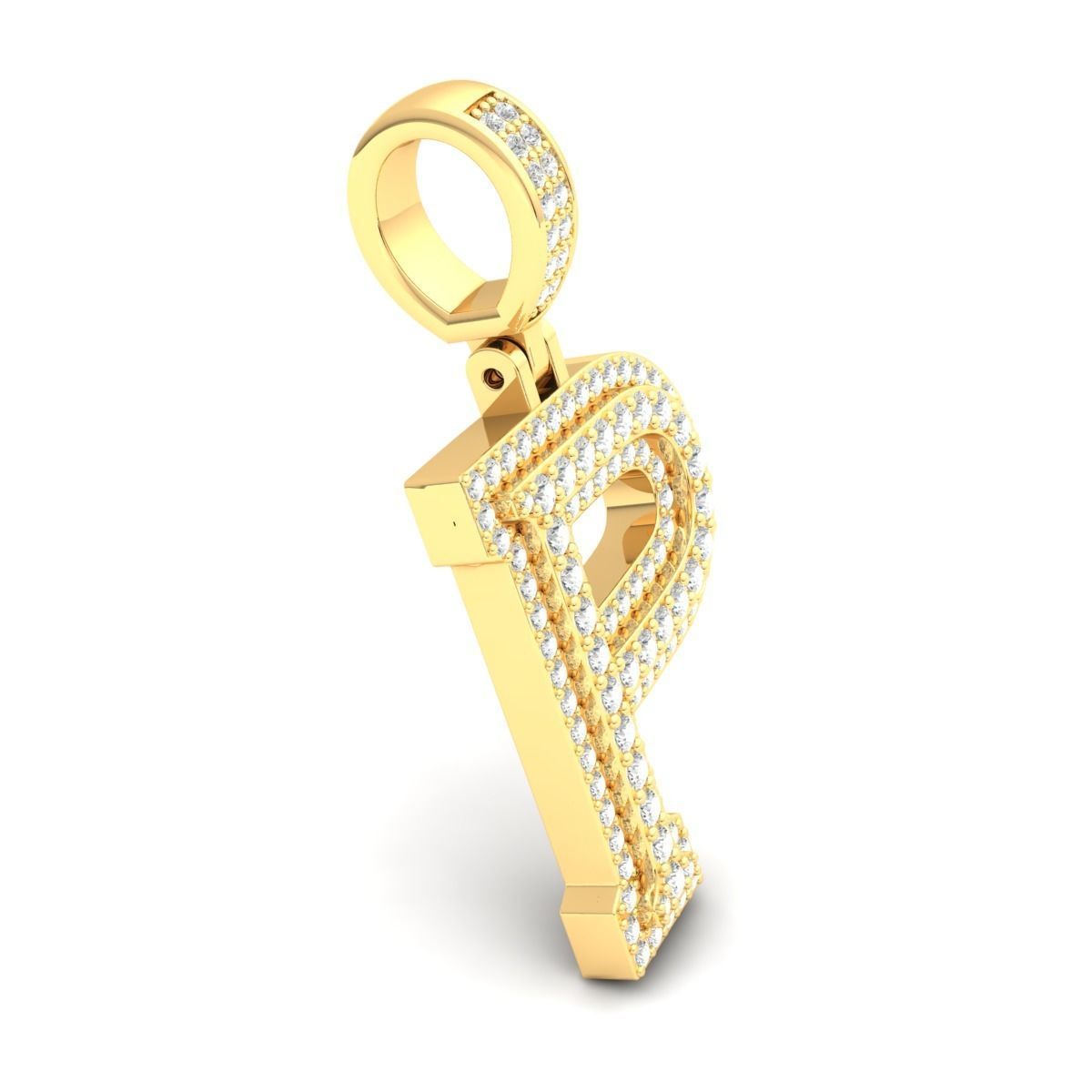 Latter P rose gold letter pendant with diamonds 3D print model_3
