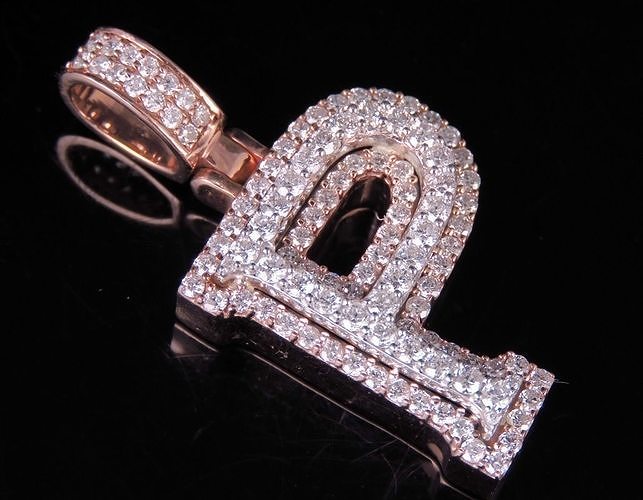 Latter P rose gold letter pendant with diamonds 3D print model
