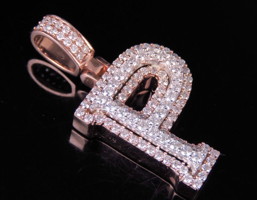 Latter P rose gold letter pendant with diamonds 3D print model_6