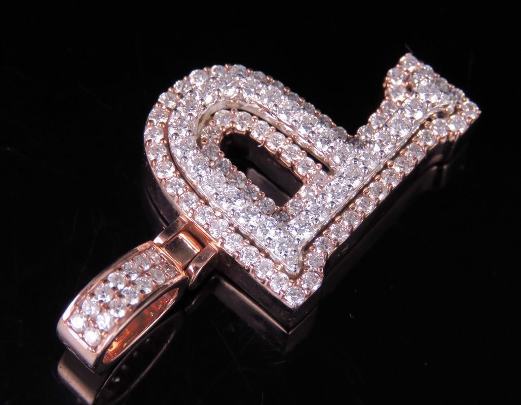 Latter P rose gold letter pendant with diamonds 3D print model_9
