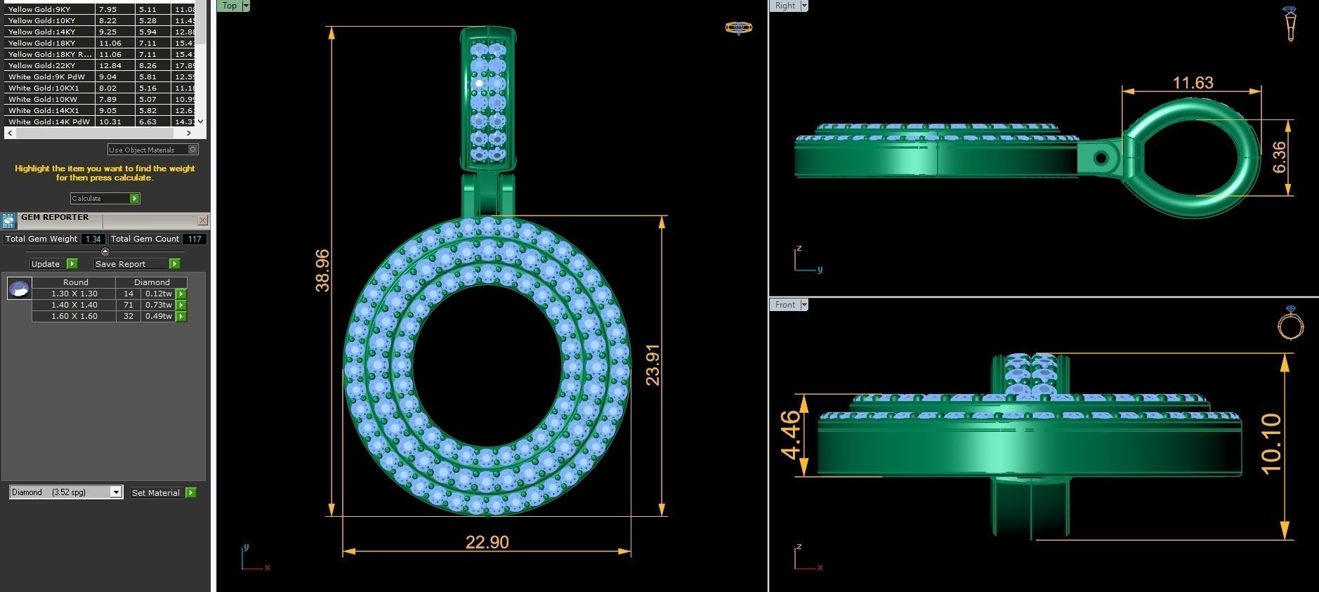Latter O gold circle pendant with diamonds 3D print model_10