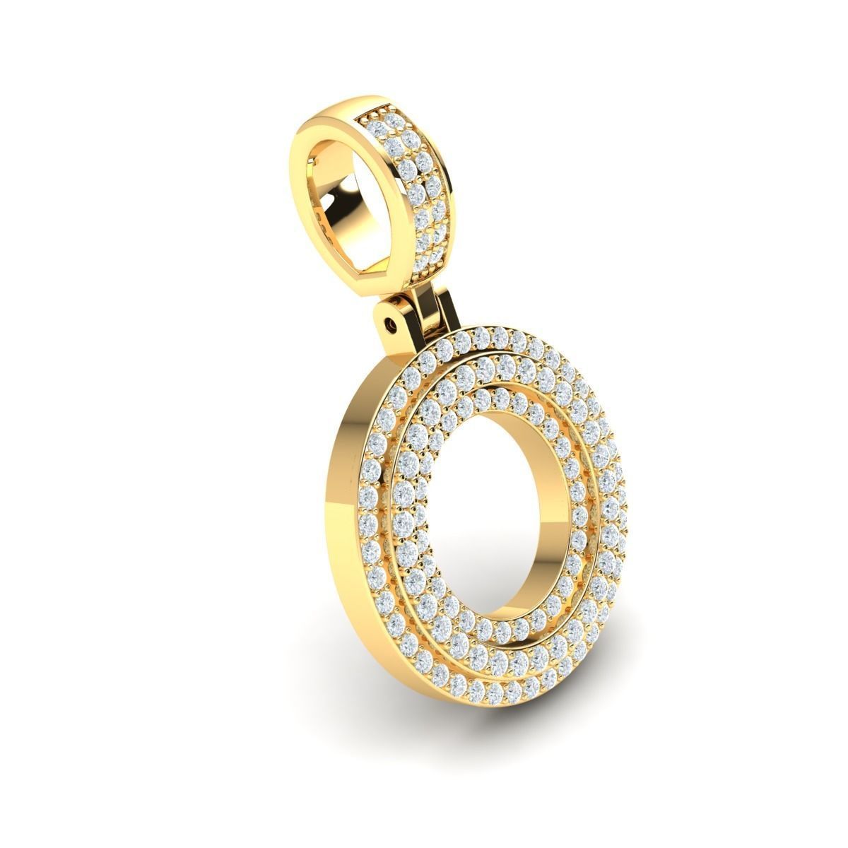 Latter O gold circle pendant with diamonds 3D print model_3