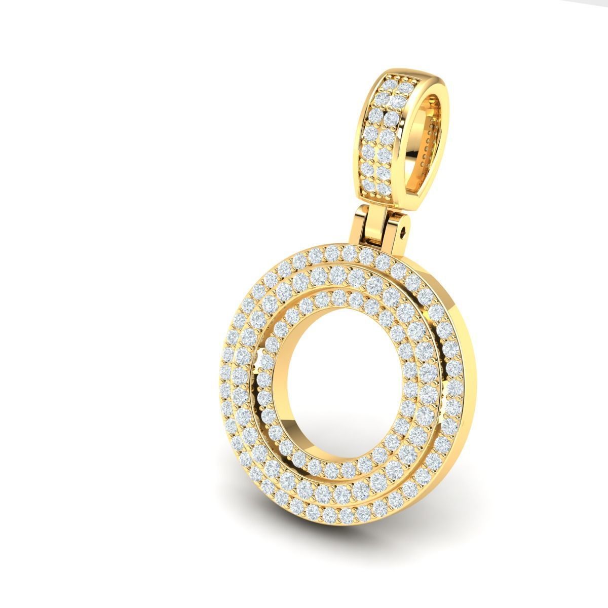 Latter O gold circle pendant with diamonds 3D print model_1