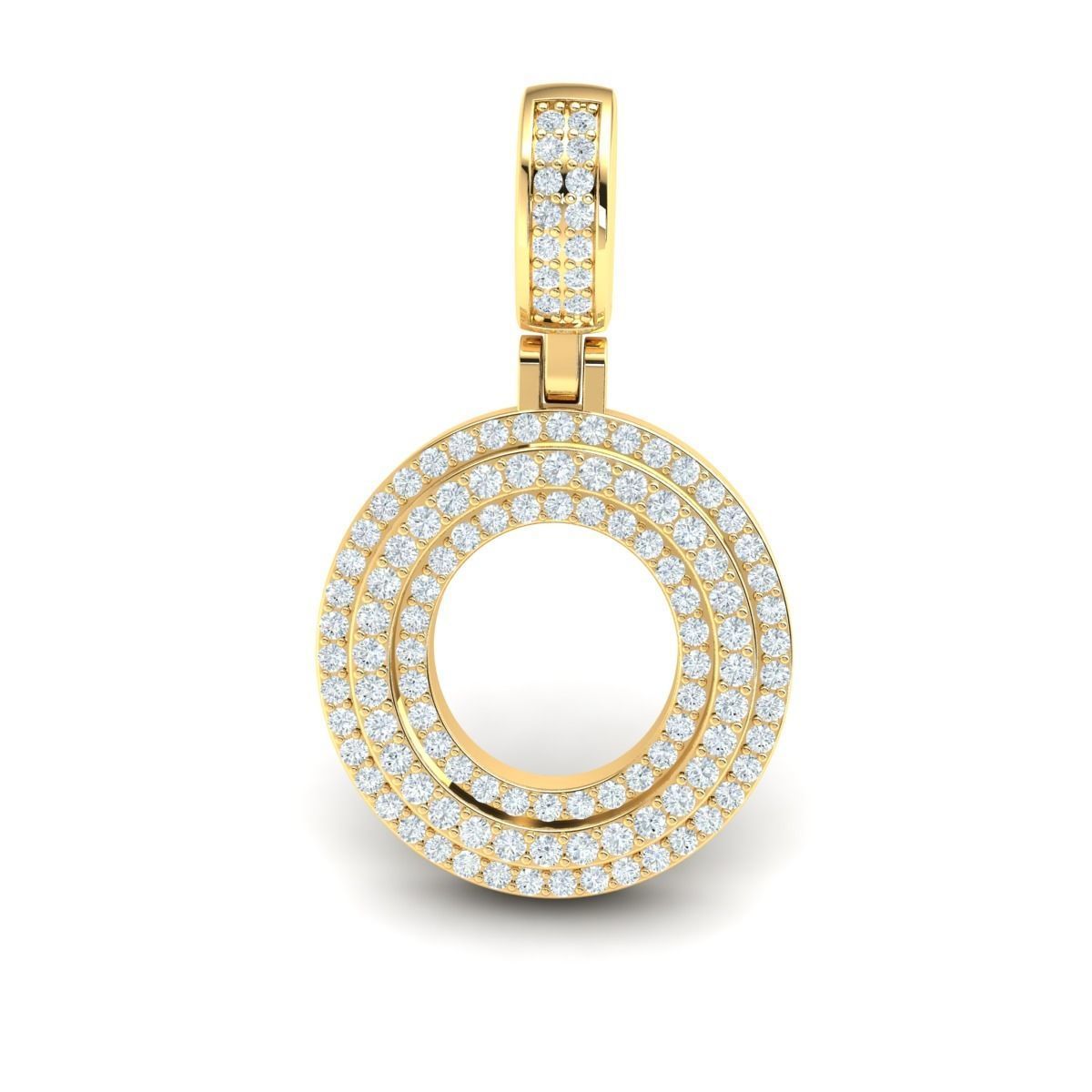 Latter O gold circle pendant with diamonds 3D print model_2