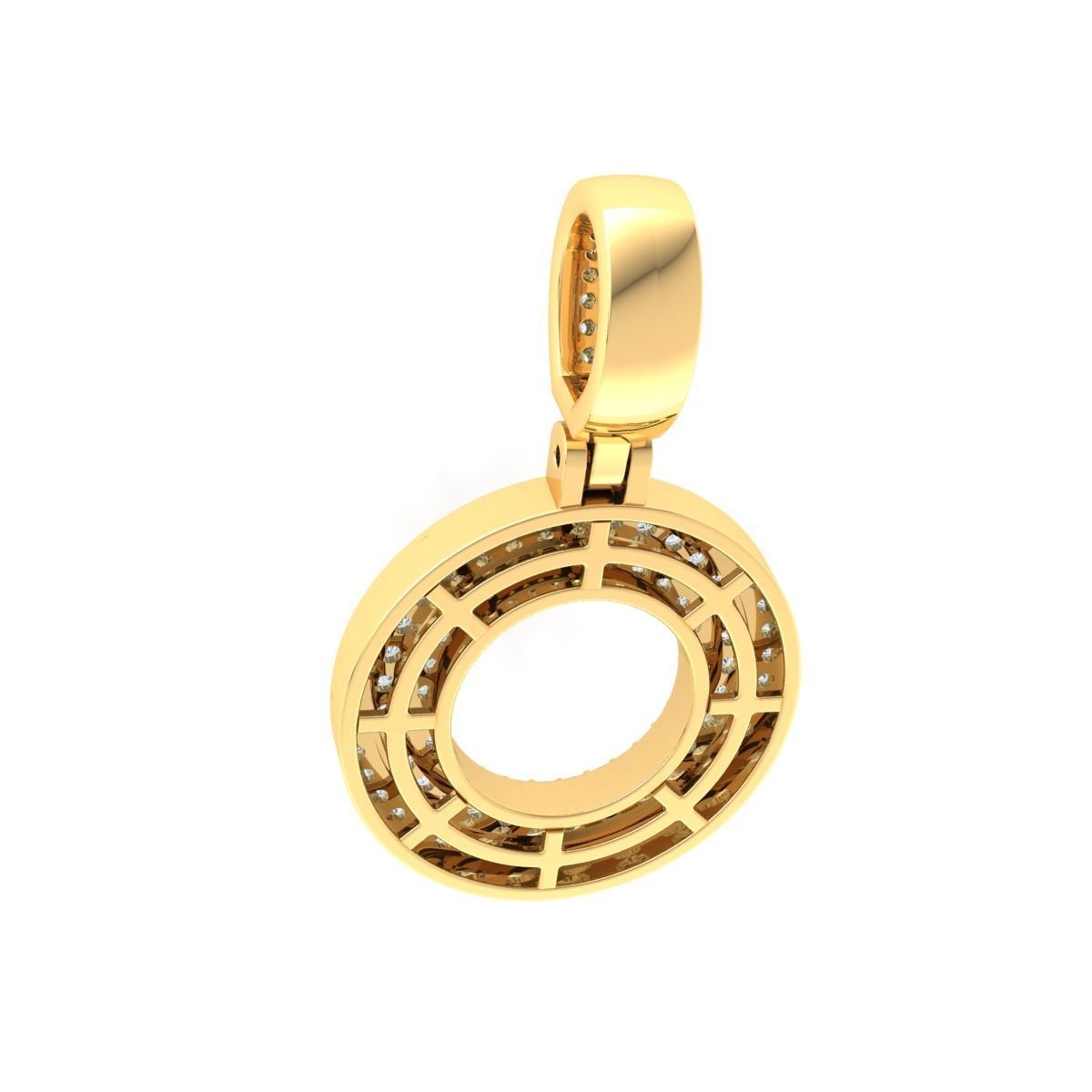 Latter O gold circle pendant with diamonds 3D print model_4