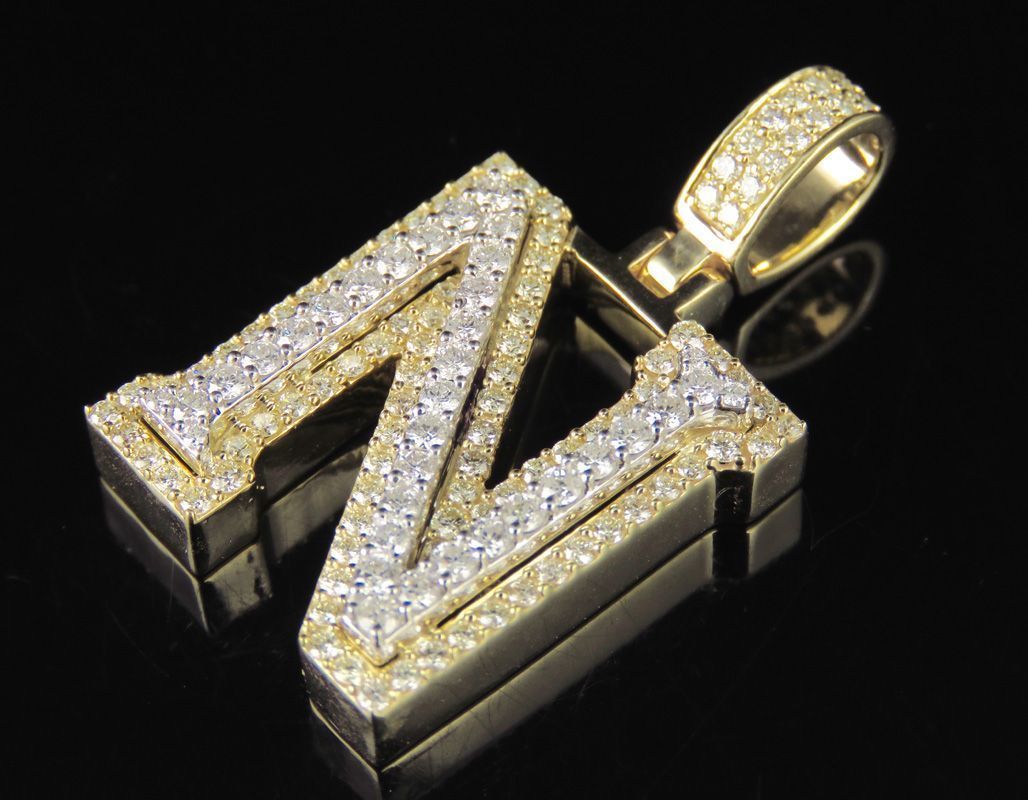 Latter N letter pendant gold with diamonds 3D print model_5