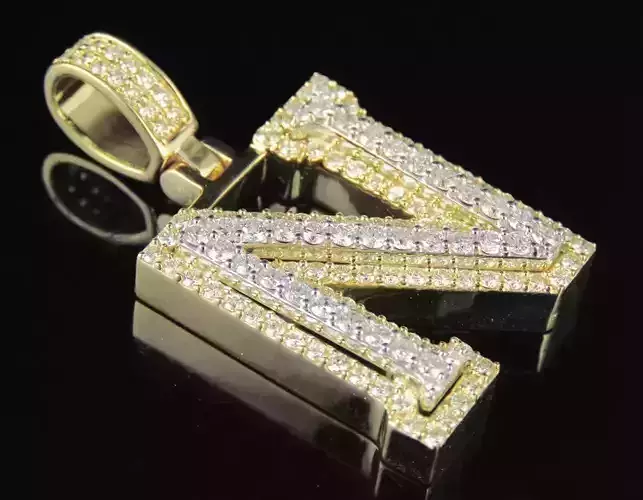 Latter N letter pendant gold with diamonds 3D print model
