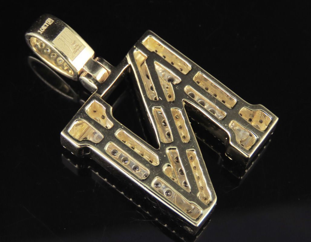 Latter N letter pendant gold with diamonds 3D print model_8