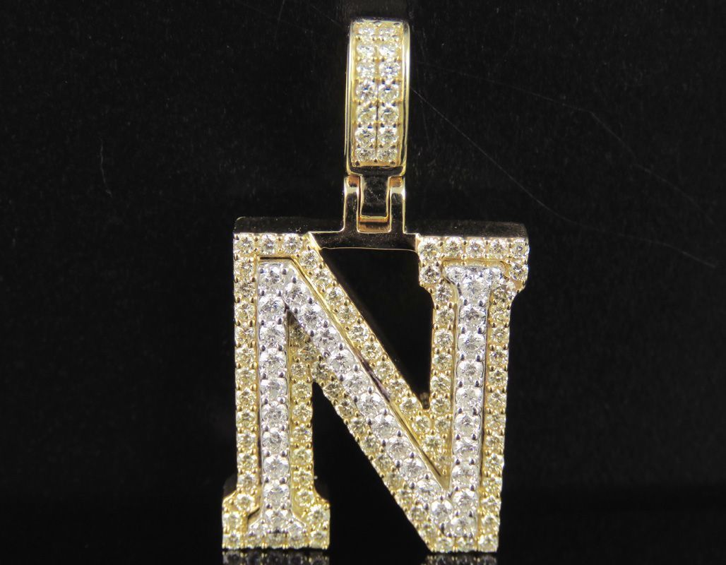 Latter N letter pendant gold with diamonds 3D print model_7