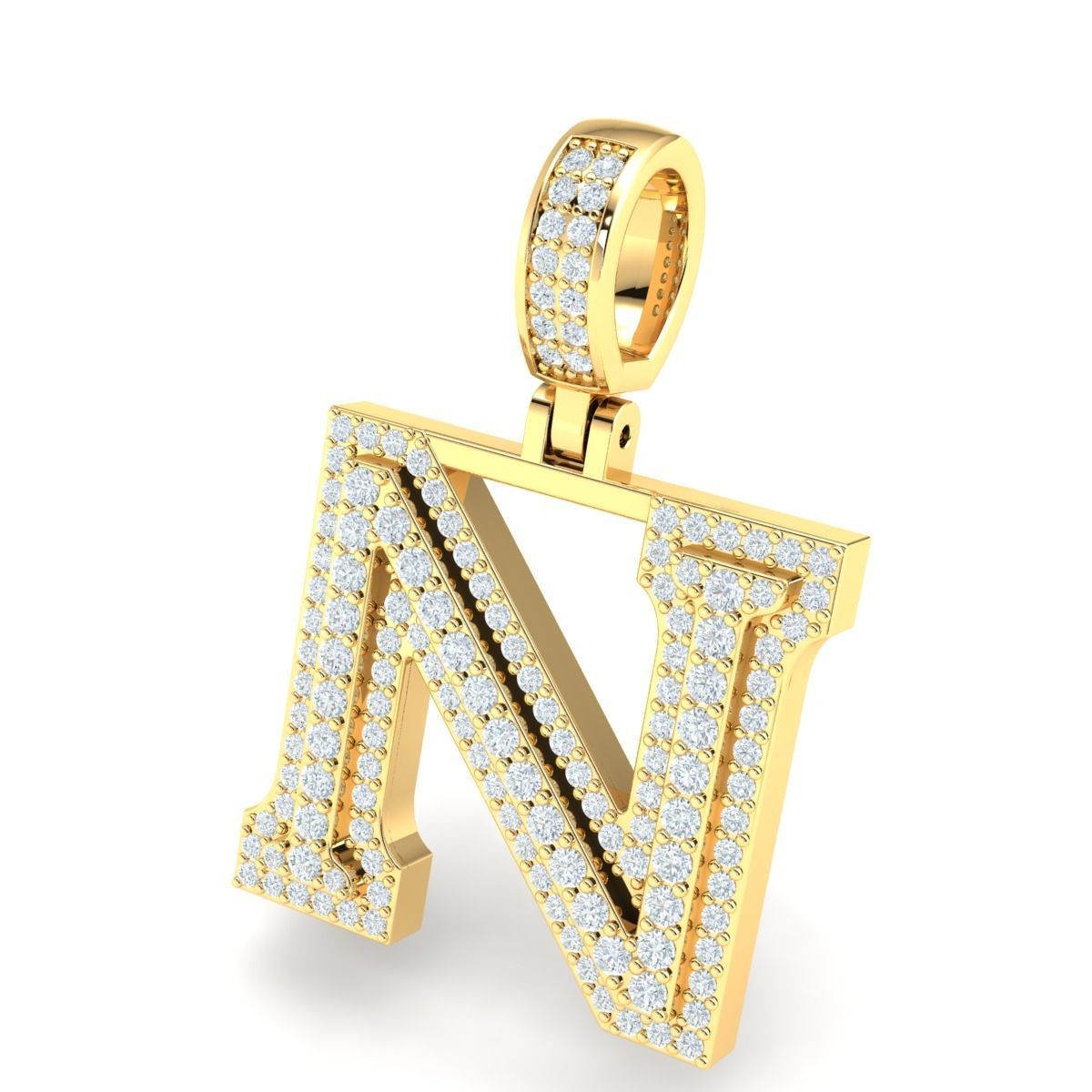 Latter N letter pendant gold with diamonds 3D print model_1