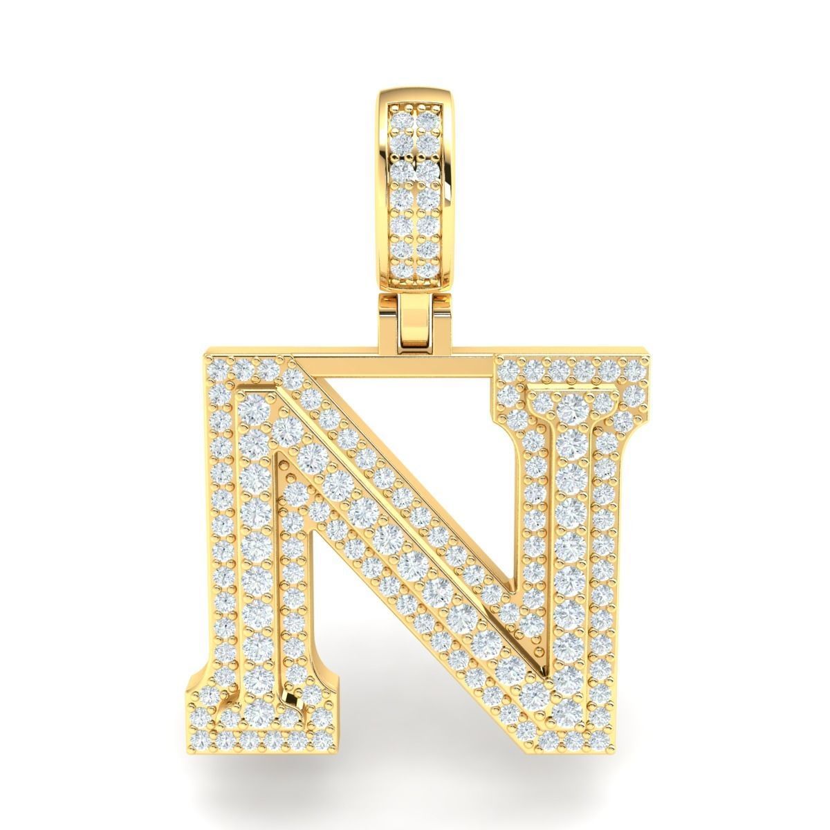 Latter N letter pendant gold with diamonds 3D print model_2