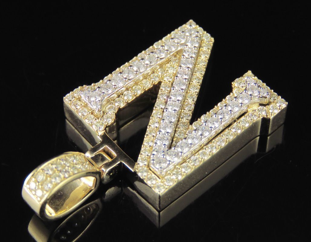Latter N letter pendant gold with diamonds 3D print model_6