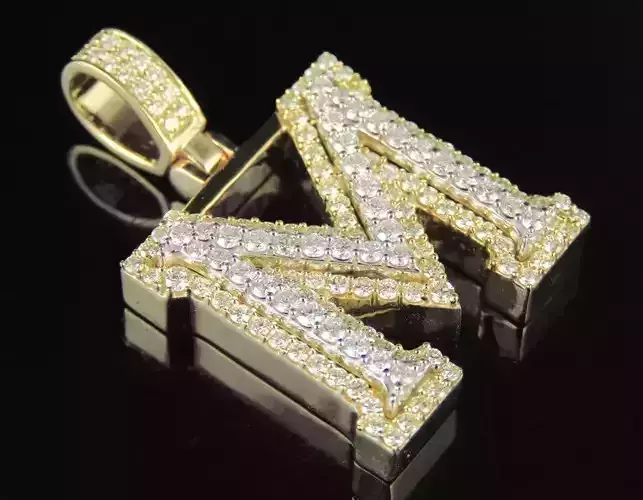 Latter M letter pendant gold with diamonds 3D print model