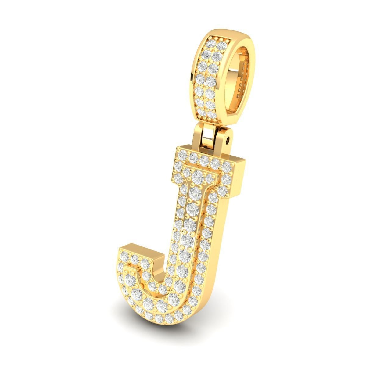 Latter J pendant gold with diamonds 3D print model_1