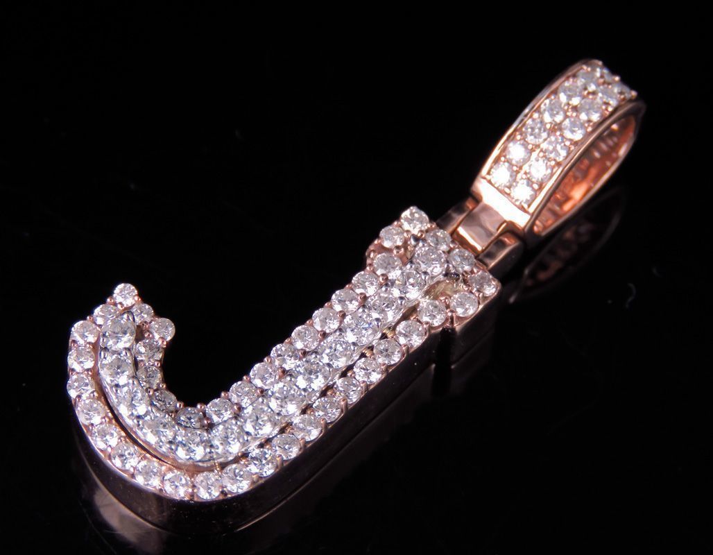 Latter J pendant gold with diamonds 3D print model_8