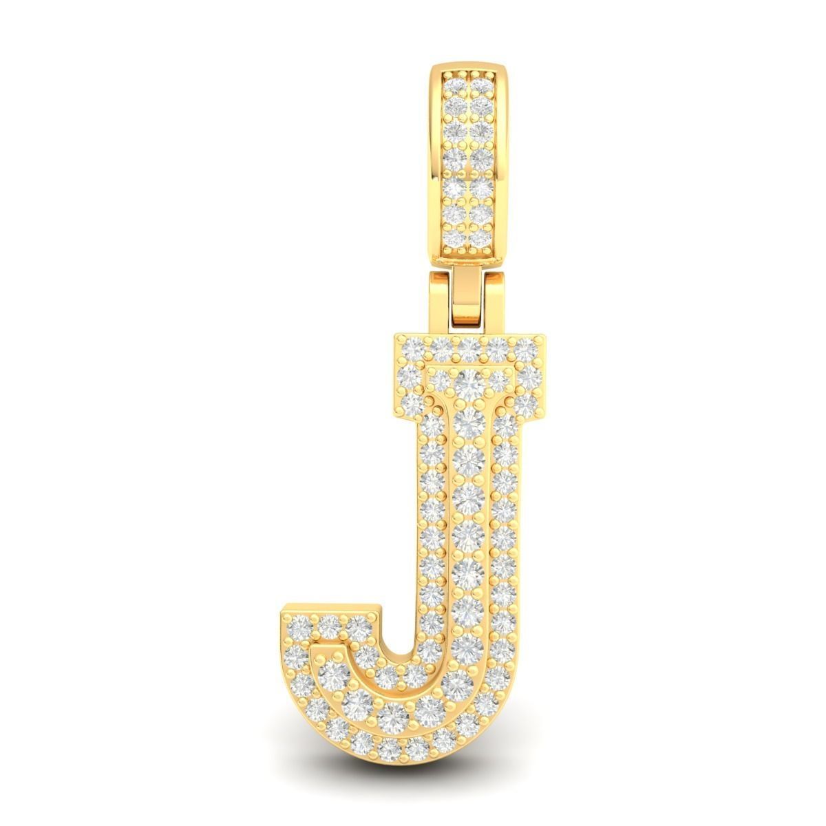 Latter J pendant gold with diamonds 3D print model_2